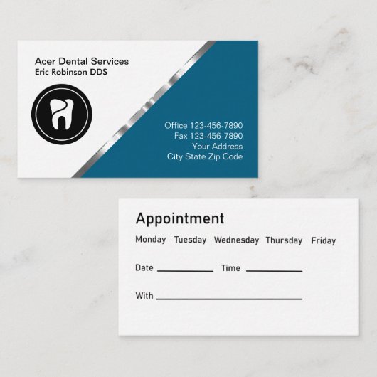 Classy Dentist Office Termin Cards Visitenkarte (Vorne/Hinten)