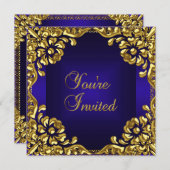 Classy Design Party Invite Gold Royal Blue Einladung (Vorne/Hinten)