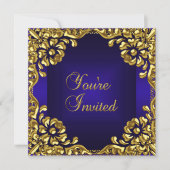 Classy Design Party Invite Gold Royal Blue Einladung (Vorderseite)