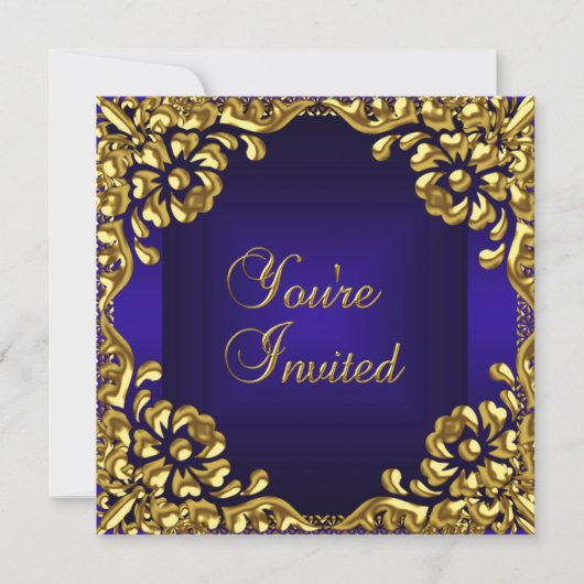 Classy Design Party Invite Gold Royal Blue Einladung (Vorderseite)