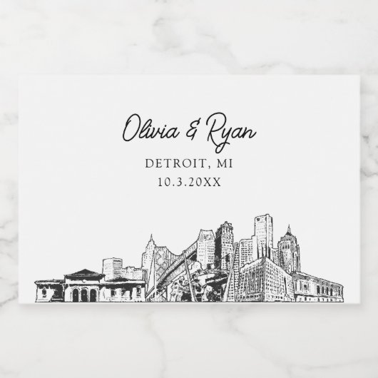 Classy Detroit Gastgeschenk Hochzeit Custom Mini Schaumweinetikett (Einzelnes Label)