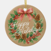 Classy Dezember Kranz mit rosa Bow Wasserfarbe Keramik Ornament (Vorne)