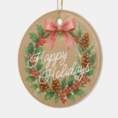 Classy Dezember Kranz mit rosa Bow Wasserfarbe Keramik Ornament (Links)