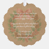 Classy Dezember Kranz mit rosa Bow Wasserfarbe Ornament Karte (Rückseite)