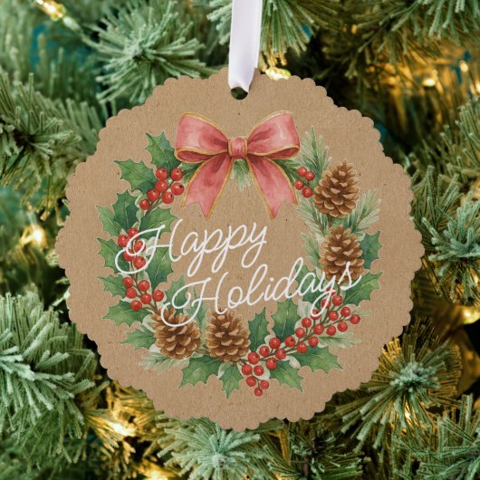 Classy Dezember Kranz mit rosa Bow Wasserfarbe Ornament Karte (Insitu (Baum))