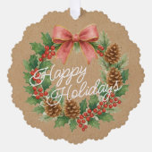 Classy Dezember Kranz mit rosa Bow Wasserfarbe Ornament Karte (Vorderseite)