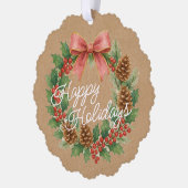 Classy Dezember Kranz mit rosa Bow Wasserfarbe Ornament Karte (Links)