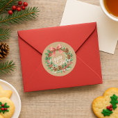 Classy Dezember Kranz mit rosa Bow Wasserfarbe Runder Aufkleber