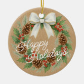 Classy Dezember Kranz mit weißem Bow Wasserfarbe Keramik Ornament (Vorne)