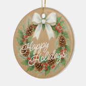 Classy Dezember Kranz mit weißem Bow Wasserfarbe Keramik Ornament (Links)