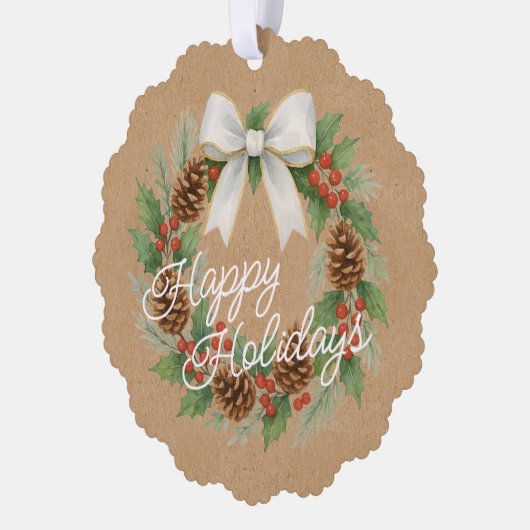 Classy Dezember Kranz mit weißem Bow Wasserfarbe Ornament Karte (Links)