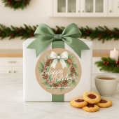 Classy Dezember Kranz mit weißem Bow Wasserfarbe Runder Aufkleber