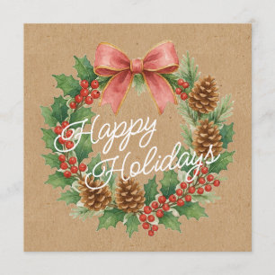 Classy Dezember Wreath mit rosa Bow Holiday Card Feiertagskarte