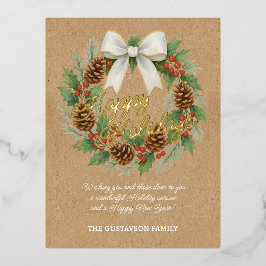 Classy Dezember Wreath White Bow Watercolor Folien Feiertagspostkarte