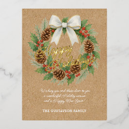 Classy Dezember Wreath White Bow Watercolor Folien Feiertagspostkarte