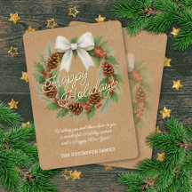 Classy Dezember Wreath White Bow Watercolor Gold