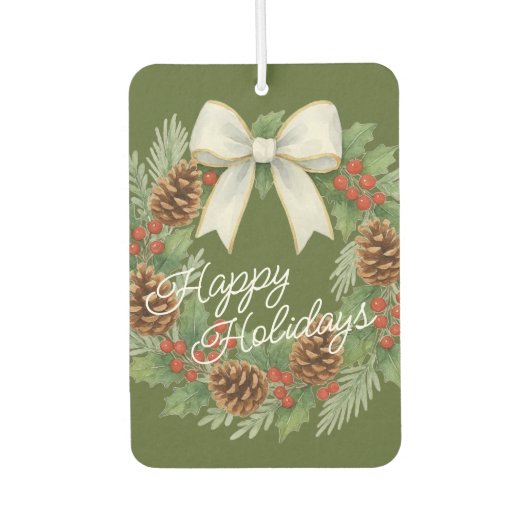 Classy Dezemberkranz mit weißem Bow-Urlaub Autolufterfrischer (Vorderseite)