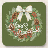 Classy Dezemberkranz mit weißem Bow-Urlaub Getränkeuntersetzer (Vorderseite)