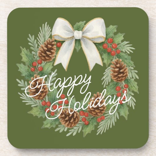 Classy Dezemberkranz mit weißem Bow-Urlaub Getränkeuntersetzer (Vorderseite)