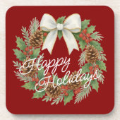 Classy Dezemberkranz mit weißem Bow-Urlaub Getränkeuntersetzer (Vorderseite)