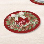 Classy Dezemberkranz mit weißem Bow-Urlaub Runder Pappuntersetzer (Angewinkelt)