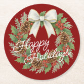 Classy Dezemberkranz mit weißem Bow-Urlaub Runder Pappuntersetzer (Vorderseite)