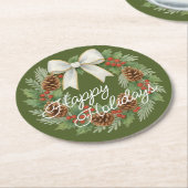 Classy Dezemberkranz mit weißem Bow-Urlaub Runder Pappuntersetzer (Angewinkelt)