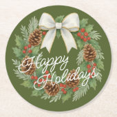 Classy Dezemberkranz mit weißem Bow-Urlaub Runder Pappuntersetzer (Vorderseite)