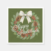 Classy Dezemberkranz mit weißem Bow-Urlaub Serviette (Vorderseite)