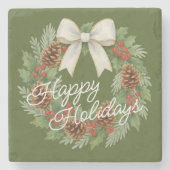 Classy Dezemberkranz mit weißem Bow-Urlaub Steinuntersetzer (Vorderseite)