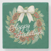 Classy Dezemberkranz mit weißem Bow-Urlaub Steinuntersetzer (Vorderseite)