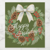 Classy Dezemberkranz mit weißem Bow-Urlaub Weinetikett (Einzelnes Label)