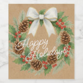 Classy Dezemberkranz mit weißem Bow-Urlaub Weinetikett (Einzelnes Label)