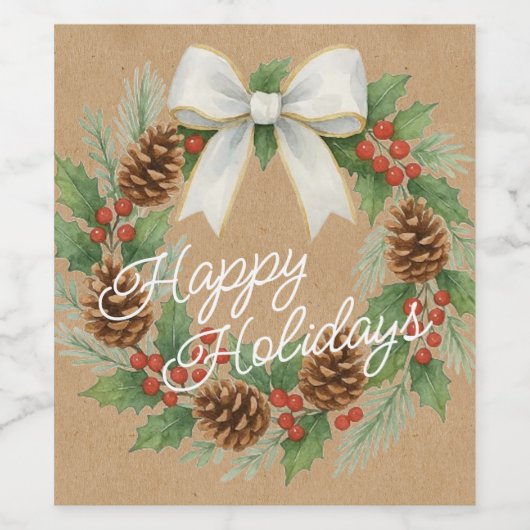 Classy Dezemberkranz mit weißem Bow-Urlaub Weinetikett (Einzelnes Label)