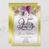 Classy Diamond Glitzer Wasserfarben Blume Geburtst Einladung (Vorne/Hinten)