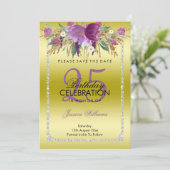 Classy Diamond Glitzer Wasserfarben Blume Geburtst Save The Date (Stehend Vorderseite)