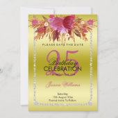 Classy Diamond Glitzer Wasserfarben Blume Geburtst Save The Date (Vorderseite)