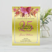 Classy Diamond Glitzer Wasserfarben Blume Geburtst Save The Date (Stehend Vorderseite)