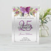 Classy Diamond Glitzer Wasserfarben Blume Geburtst Save The Date (Stehend Vorderseite)