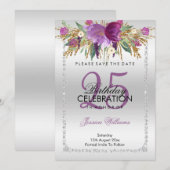 Classy Diamond Glitzer Wasserfarben Blume Geburtst Save The Date (Vorne/Hinten)