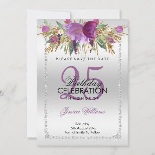 Classy Diamond Glitzer Wasserfarben Blume Geburtst Save The Date