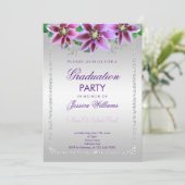 Classy Diamonds & Blume Abschluss Einladung (Stehend Vorderseite)