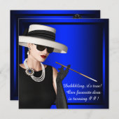 Classy Diva Royal Blue Birthday Party Einladung (Vorne/Hinten)