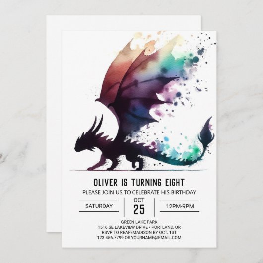 Classy Dragon Birthday Editable Einladung (Vorne/Hinten)