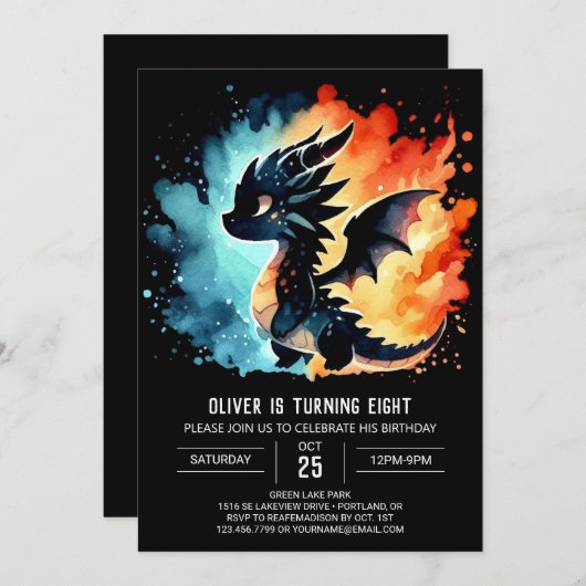 Classy Dragon Birthday individuell anpassbar Einladung (Vorne/Hinten)