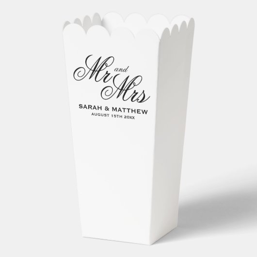 Classy Drehbuch Mr. und Mrs. Wedding Party Popcorn Geschenkschachtel (Vorderseite)