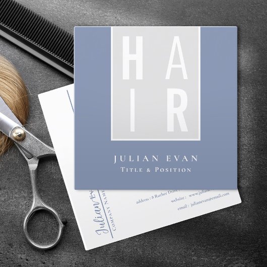 Classy Dusty Blue Hairdresser Business Card Quadratische Visitenkarte