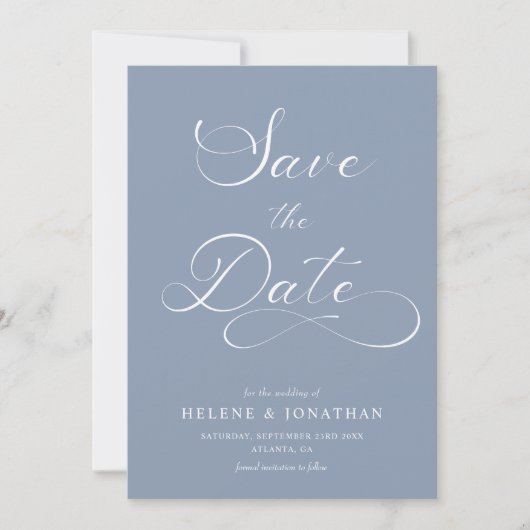 Classy Dusty Blue Minimalistisch Elegante Hochzeit Save The Date (Vorderseite)