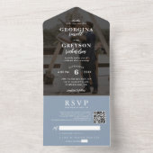 Classy Dusty Blue UAWG QR Code Wedding All In One Einladung (Innen Boden)