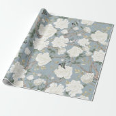 Classy Dusty Blue White Chinoiserie Blume Birds Geschenkpapier (Ungerollt)